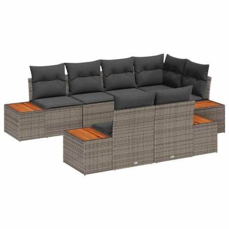 vidaXL Set di divani da giardino 7 pezzi con cuscini in rattan grigio e acacia