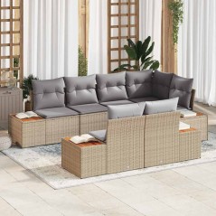 vidaXL Set di divani da giardino da 7 pezzi con cuscini beige in rattan sintetico e legno di acacia