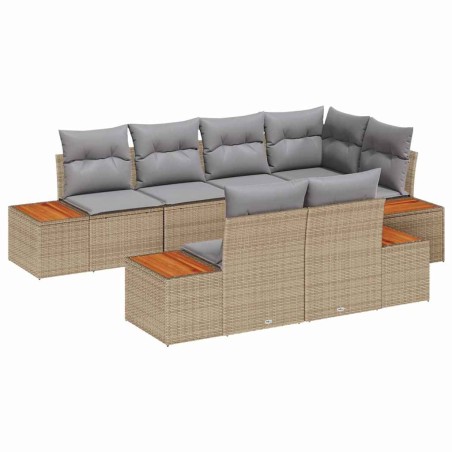 vidaXL Set di divani da giardino da 7 pezzi con cuscini beige in rattan sintetico e legno di acacia
