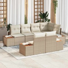 vidaXL Set di divani da giardino da 7 pezzi con cuscini in rattan poliestere beige e struttura in acacia.