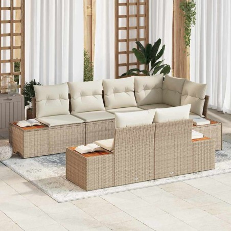vidaXL Set di divani da giardino da 7 pezzi con cuscini in rattan poliestere beige e struttura in acacia.
