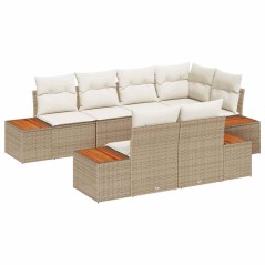 vidaXL Set di divani da giardino da 7 pezzi con cuscini in rattan poliestere beige e struttura in acacia.