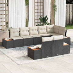 vidaXL Set da giardino 8 pezzi con cuscini - Rattan sintetico nero e legno d'acacia