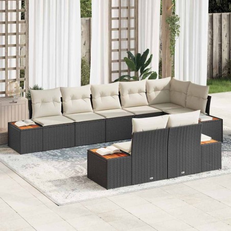 vidaXL Set da giardino 8 pezzi con cuscini - Rattan sintetico nero e legno d'acacia