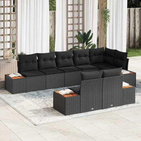 vidaXL Set di divani da giardino 8 pezzi con cuscini - Rattan sintetico nero e legno d'acacia