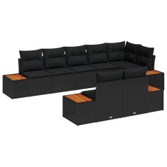 vidaXL Set di divani da giardino 8 pezzi con cuscini - Rattan sintetico nero e legno d'acacia
