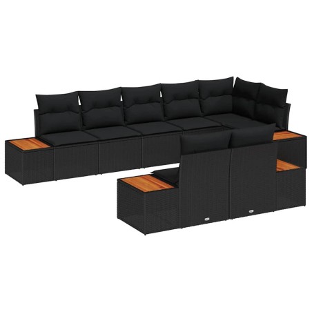 vidaXL Set di divani da giardino 8 pezzi con cuscini - Rattan sintetico nero e legno d'acacia