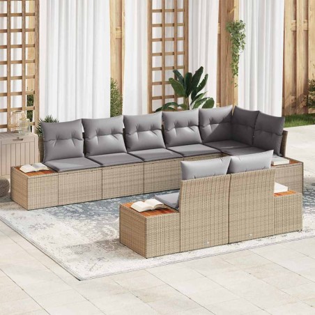 vidaXL Set di divani da giardino da 8 pezzi con cuscini in rattan polipropilene beige e acacia