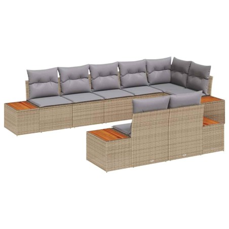 vidaXL Set di divani da giardino da 8 pezzi con cuscini in rattan polipropilene beige e acacia