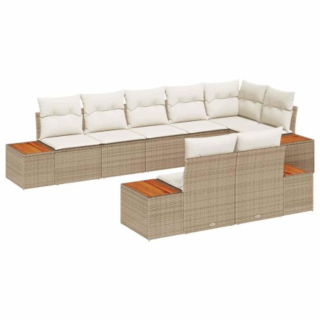 vidaXL Set di divani da giardino in 8 pezzi con cuscini beige in polyrattan e acacia