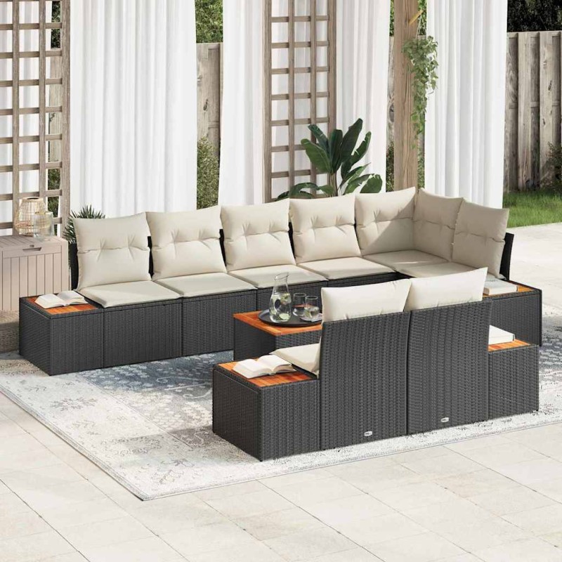 vidaXL Set da giardino 9 pezzi con cuscini – Rattan nero e legno di acacia