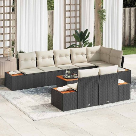 vidaXL Set da giardino 9 pezzi con cuscini – Rattan nero e legno di acacia