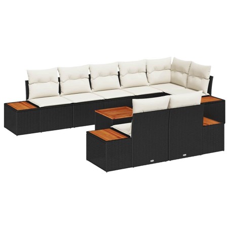 vidaXL Set da giardino 9 pezzi con cuscini – Rattan nero e legno di acacia