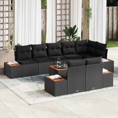 vidaXL Set Divano da Giardino 9 Pezzi con Cuscini - Rattan Nero e Acacia