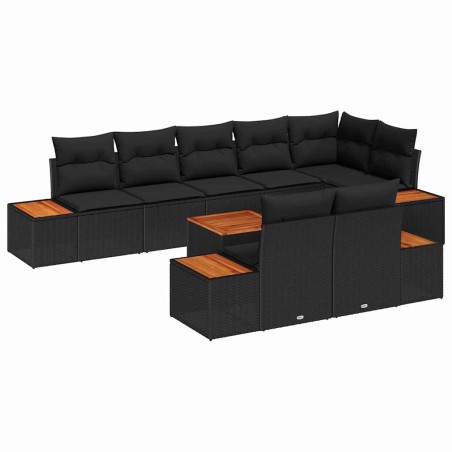 vidaXL Set Divano da Giardino 9 Pezzi con Cuscini - Rattan Nero e Acacia