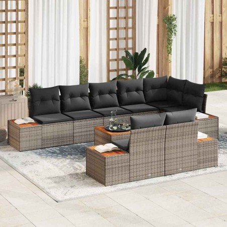 vidaXL Set giardino 9 pezzi con cuscini - Grigio in polirattan e acacia