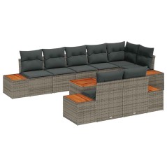 vidaXL Set giardino 9 pezzi con cuscini - Grigio in polirattan e acacia