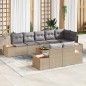 vidaXL Set di divani da giardino 9 pezzi con cuscini - Polirattan beige e legno di acacia
