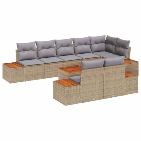 vidaXL Set di divani da giardino 9 pezzi con cuscini - Polirattan beige e legno di acacia