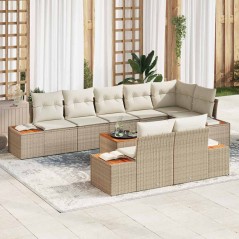 vidaXL Set di divani da giardino 9 pezzi con cuscini beige in rattan sintetico e acacia