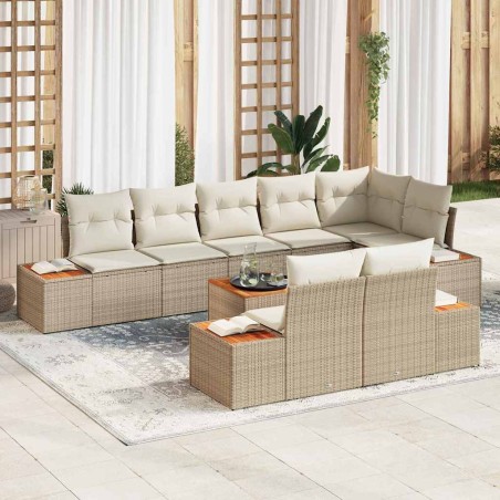 vidaXL Set di divani da giardino 9 pezzi con cuscini beige in rattan sintetico e acacia