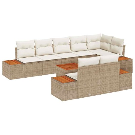 vidaXL Set di divani da giardino 9 pezzi con cuscini beige in rattan sintetico e acacia