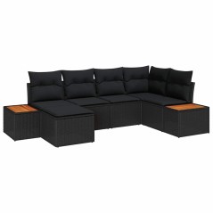 vidaXL Set Divano da Giardino 6 Pezzi con Cuscini Nero Polyrattan Acacia