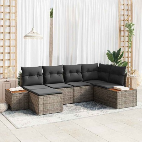 vidaXL Set di divani da giardino a 6 pezzi con cuscini in rattan grigio e legno di acacia.
