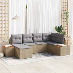 vidaXL Set di Divani da Giardino a 6 Pezzi con Cuscini in Rattan Sintetico Beige e Acacia