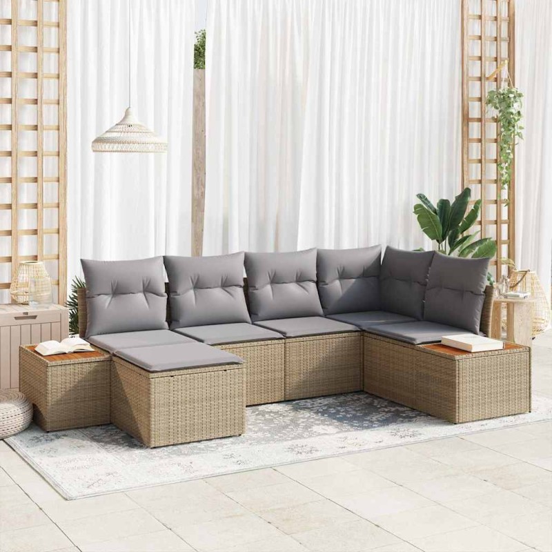 vidaXL Set di Divani da Giardino a 6 Pezzi con Cuscini in Rattan Sintetico Beige e Acacia