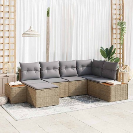 vidaXL Set di Divani da Giardino a 6 Pezzi con Cuscini in Rattan Sintetico Beige e Acacia