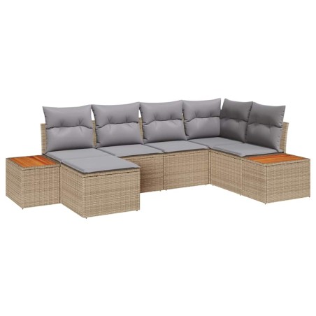 vidaXL Set di Divani da Giardino a 6 Pezzi con Cuscini in Rattan Sintetico Beige e Acacia