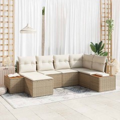 vidaXL Set Giardino 6 Pezzi con Cuscini in Rattan Sintetico Beige e Acacia