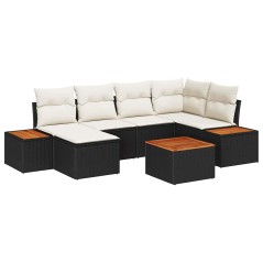 vidaXL Set di Divano da Giardino a 7 Pezzi con Cuscini in Rattan Sintetico Nero e Acacia.