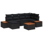 vidaXL Set Divano da Giardino 7 Pezzi con Cuscini in Polirattan Nero e Acacia