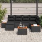 vidaXL Set Divano da Giardino 7 Pezzi con Cuscini in Polirattan Nero e Acacia