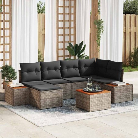 vidaXL Set di divani da giardino 7 pezzi con cuscini grigi in rattan sintetico e acacia