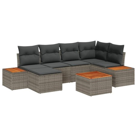 vidaXL Set di divani da giardino 7 pezzi con cuscini grigi in rattan sintetico e acacia