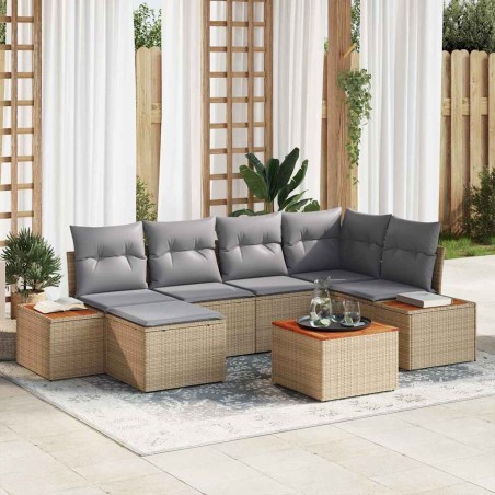 vidaXL Set Divano da Giardino 7 Pezzi con Cuscini Rattan Beige e Acacia