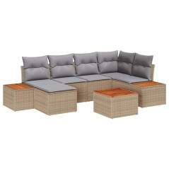 vidaXL Set Divano da Giardino 7 Pezzi con Cuscini Rattan Beige e Acacia