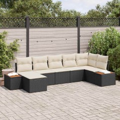 vidaXL Set da giardino di 7 pezzi con cuscini in rattan sintetico nero e legno di acacia