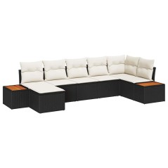vidaXL Set da giardino di 7 pezzi con cuscini in rattan sintetico nero e legno di acacia