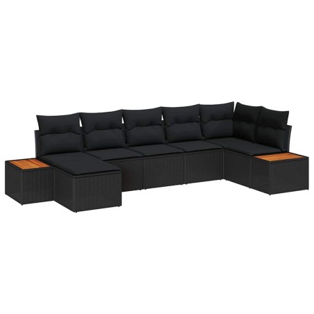 vidaXL Set da giardino con 7 pezzi e cuscini in rattan sintetico nero e acacia