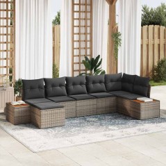 vidaXL Set di divani da giardino di 7 pezzi con cuscini in polirattan grigio e acacia
