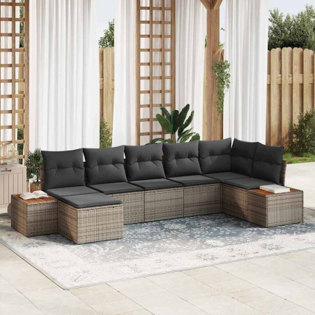 vidaXL Set di divani da giardino di 7 pezzi con cuscini in polirattan grigio e acacia