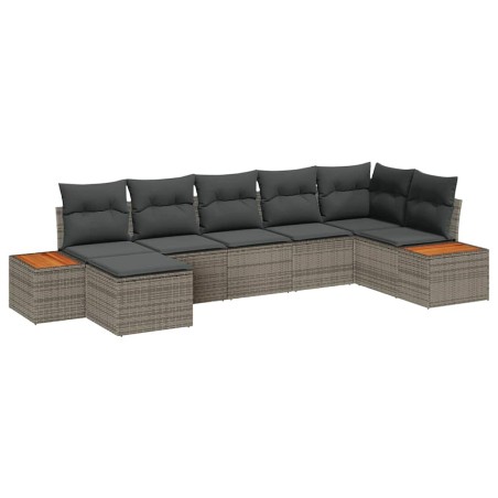 vidaXL Set di divani da giardino di 7 pezzi con cuscini in polirattan grigio e acacia
