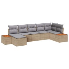 vidaXL Set divano da giardino 7 pezzi con cuscini in polirattan beige e legno di acacia