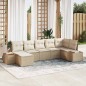 vidaXL Set da giardino di 7 pezzi , con cuscini in polirattan beige e acacia.