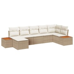 vidaXL Set da giardino di 7 pezzi , con cuscini in polirattan beige e acacia.