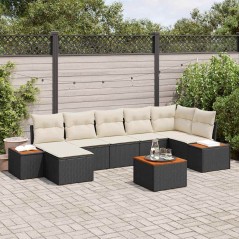 vidaXL Set di divani da giardino 8 pezzi con cuscini in rattan nero e legno di acacia.